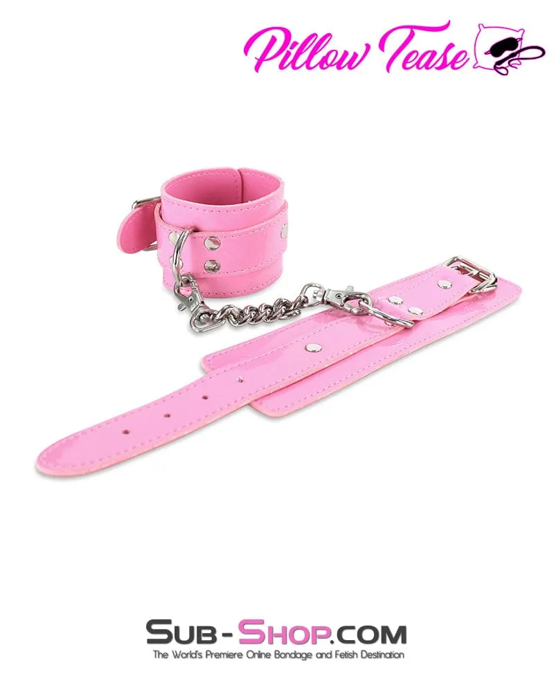 0616DL      Pink Patent Vegan Leather Bondage Cuffs