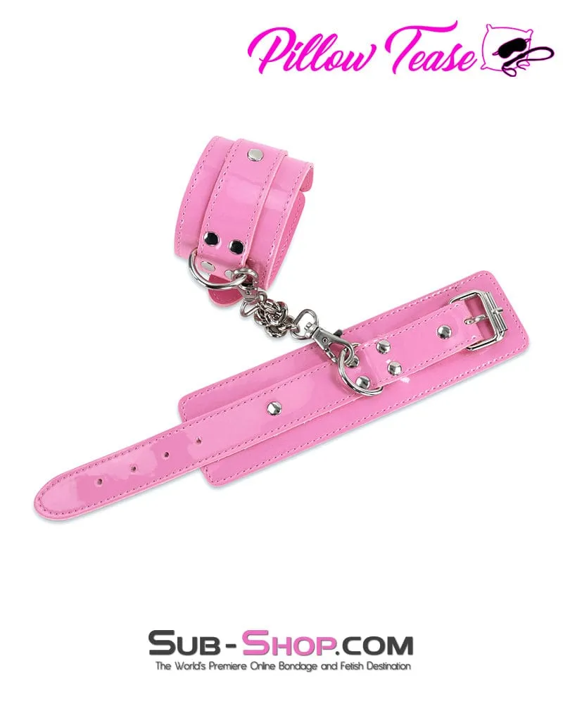 0616DL      Pink Patent Vegan Leather Bondage Cuffs