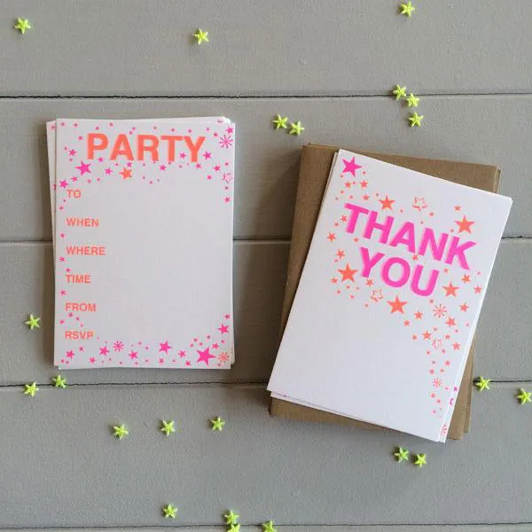 12 Neon Stars Cards & Envelope Party Invites by Petra Boase