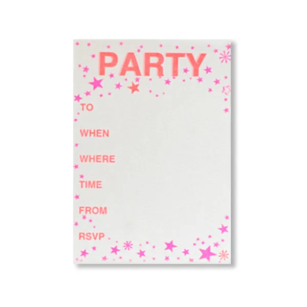 12 Neon Stars Cards & Envelope Party Invites by Petra Boase