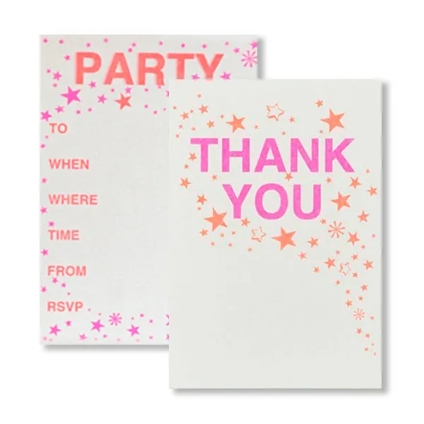 12 Neon Stars Cards & Envelope Party Invites by Petra Boase