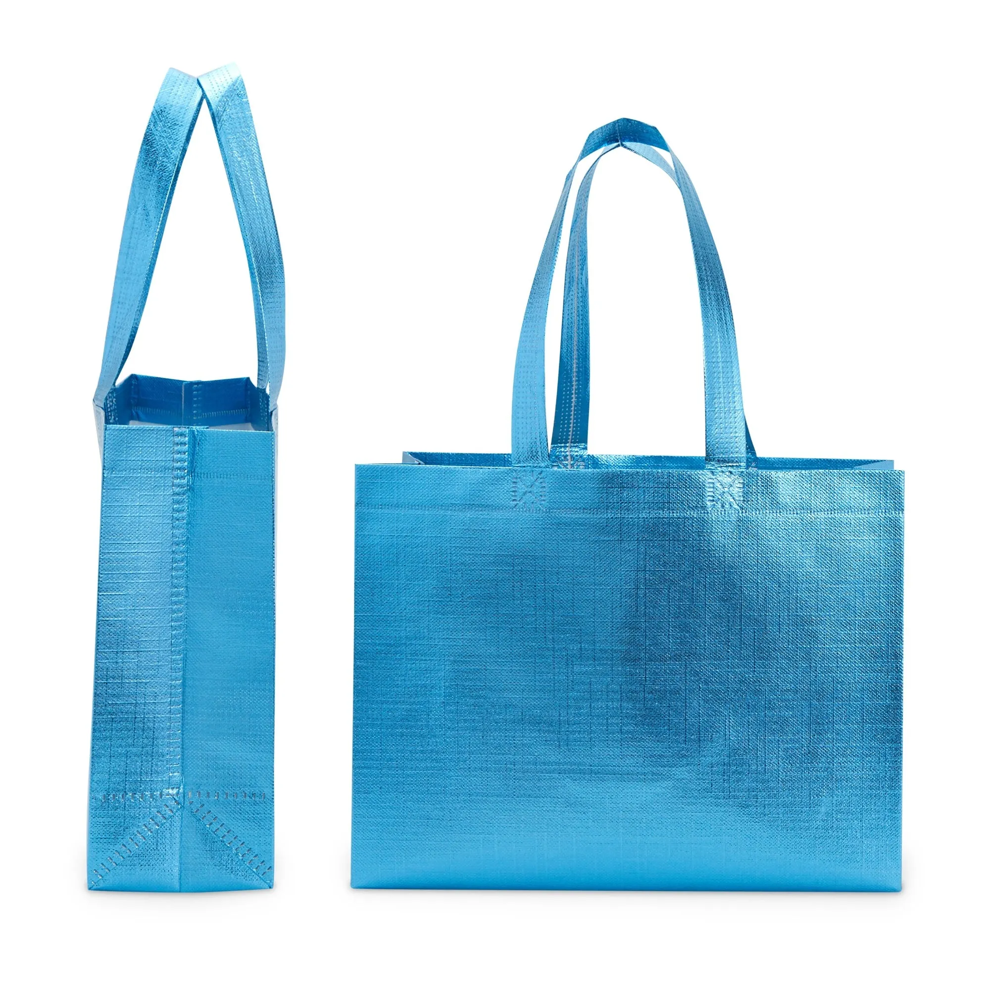 20-Pack Non-Woven Reusable Shopping Bags with Handles, 10x3.9x12.6-Inch Metallic Blue Tote Bags for Groceries and Gifts