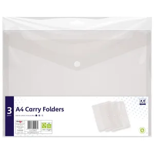 A4 Carry Folders - 3 Pack Clear Transparent Document Organisers Easy Viewing Organising Documents