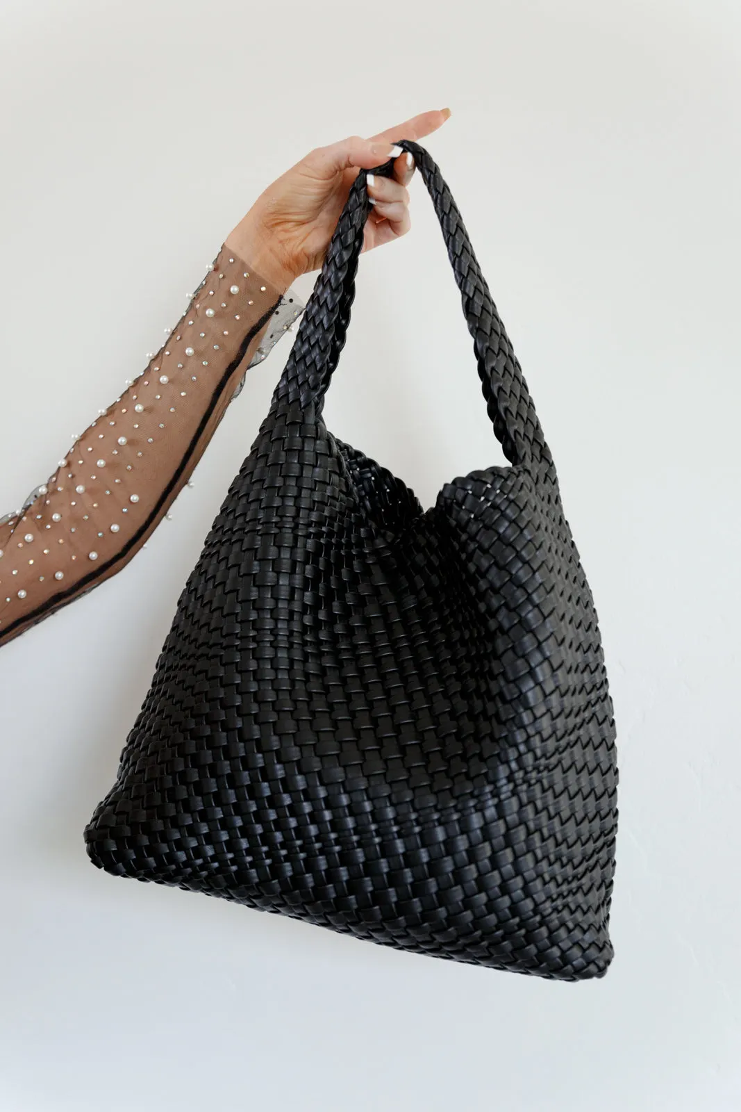 Ayla Woven Tote in Black