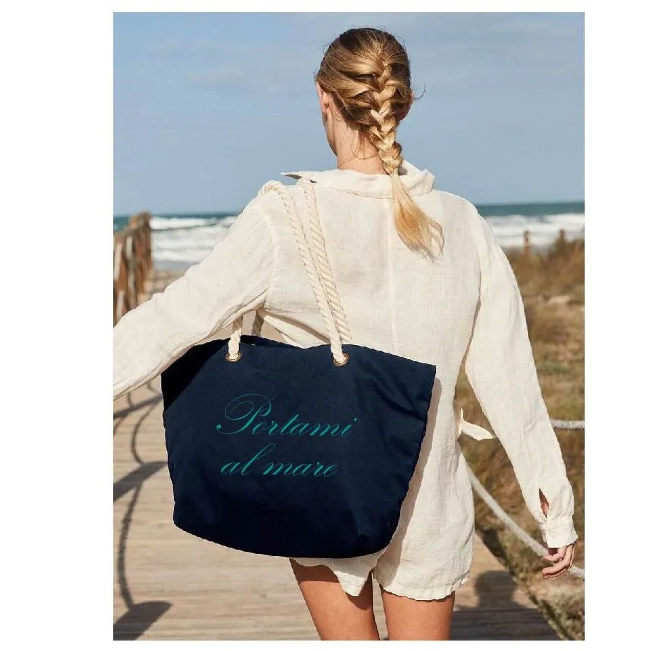 Borsa mare in cotone con manici intrecciati personalizzabile