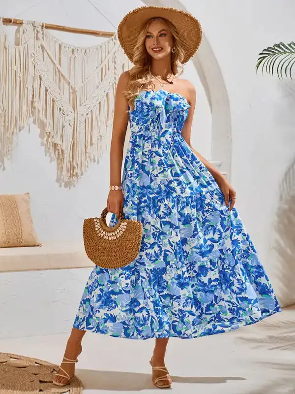 Casual resort style printed halter neck dress