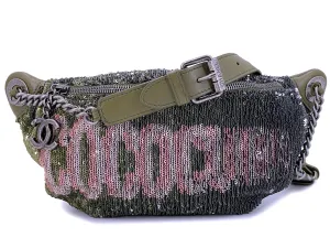 Chanel 17C Green Pink Sequin Coco Cuba Fanny Pack Belt Bum Bag L29