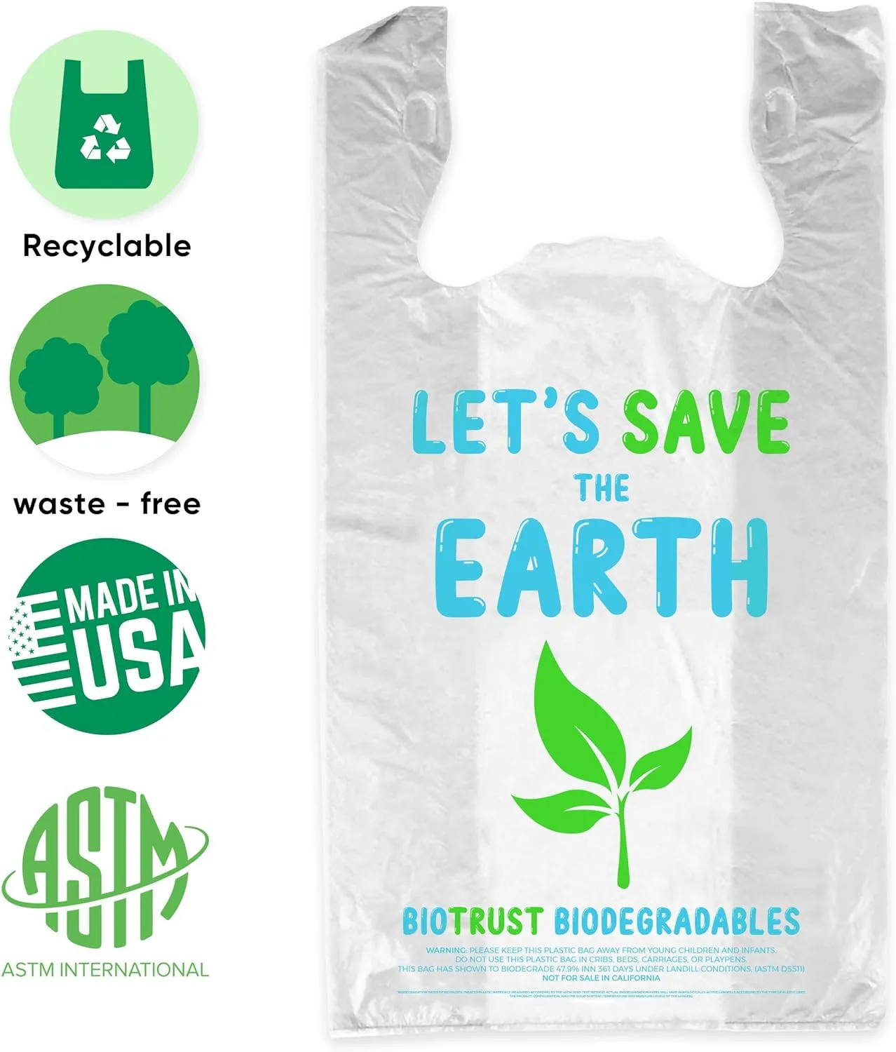 Grocery Bags, 100% Biodegradable & Eco Friendly, Reusable, Extra Strong, Recyclable