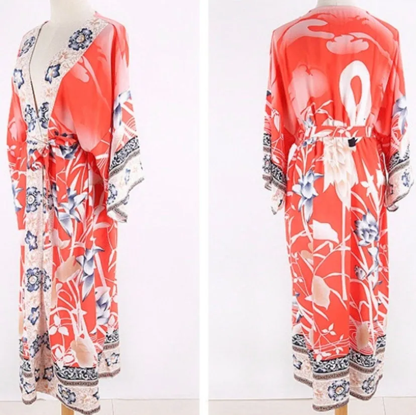 Kimono ROBE: Carnelian Coast wrap / cover up one size.