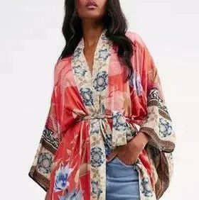 Kimono ROBE: Carnelian Coast wrap / cover up one size.