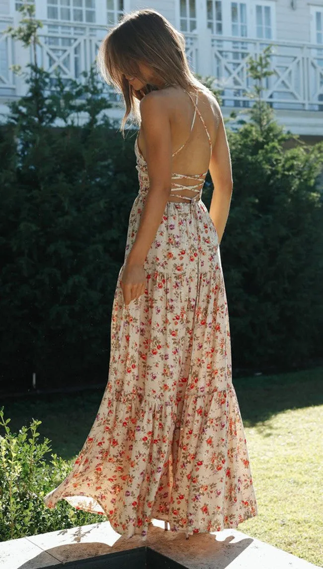 List Goes On Floral Tiered Tassel Midi Dress