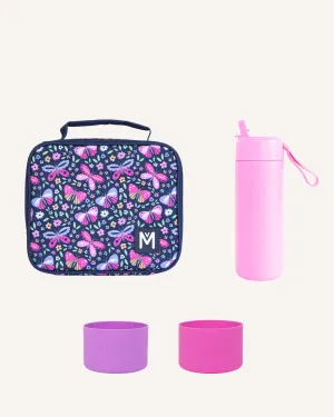 MontiiCo Medium Lunch Bag and Bottle Set - Butterflies