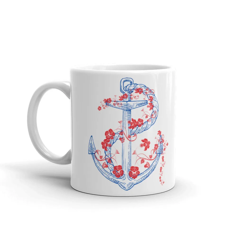 Nautical Anchor with floral rope coffee mugs, lioness-love