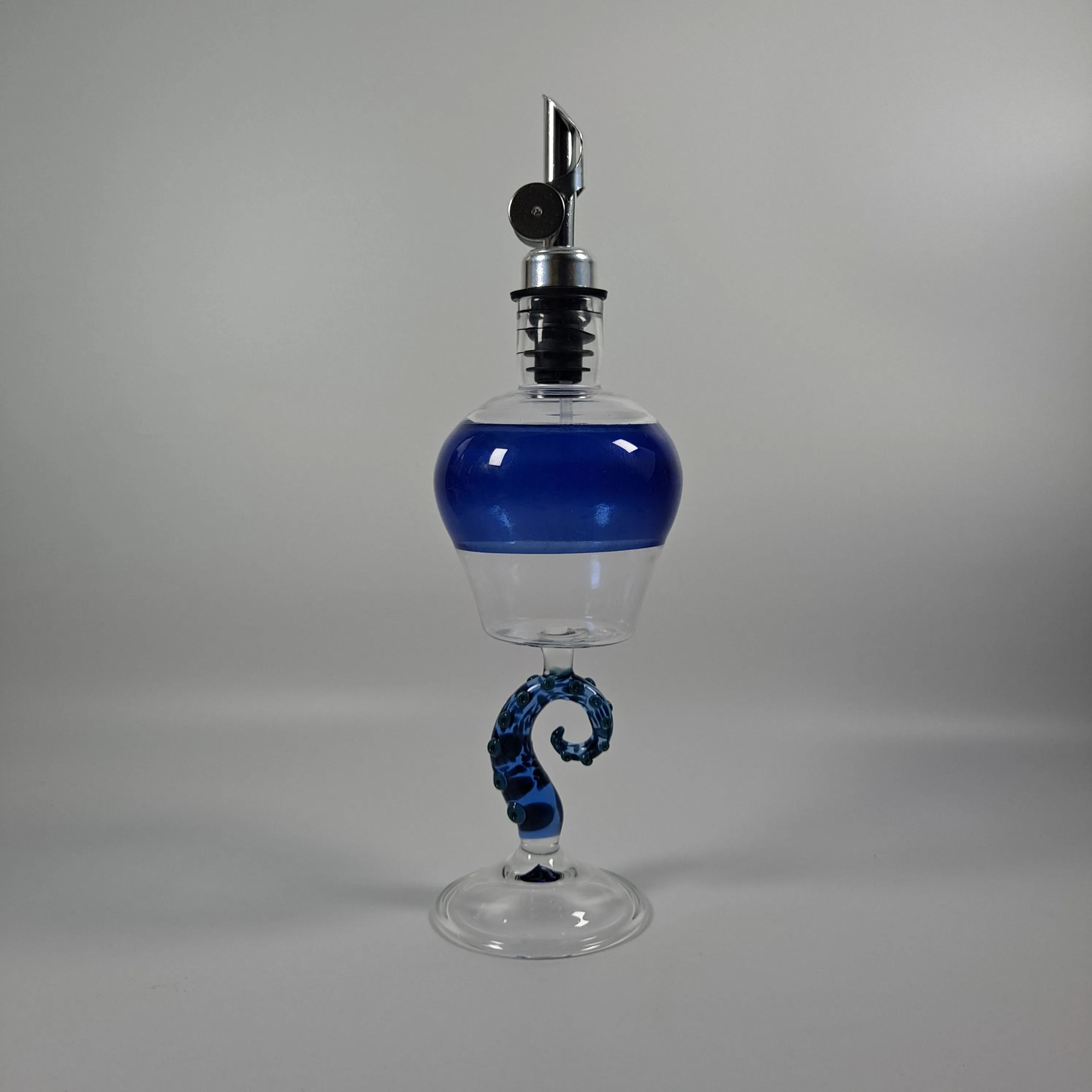 Olive oil Bottle, Octopus Tentacle Stem & Encalmo Blue Satin Bottle, Ready to Ship