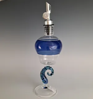 Olive oil Bottle, Octopus Tentacle Stem & Encalmo Blue Satin Bottle, Ready to Ship