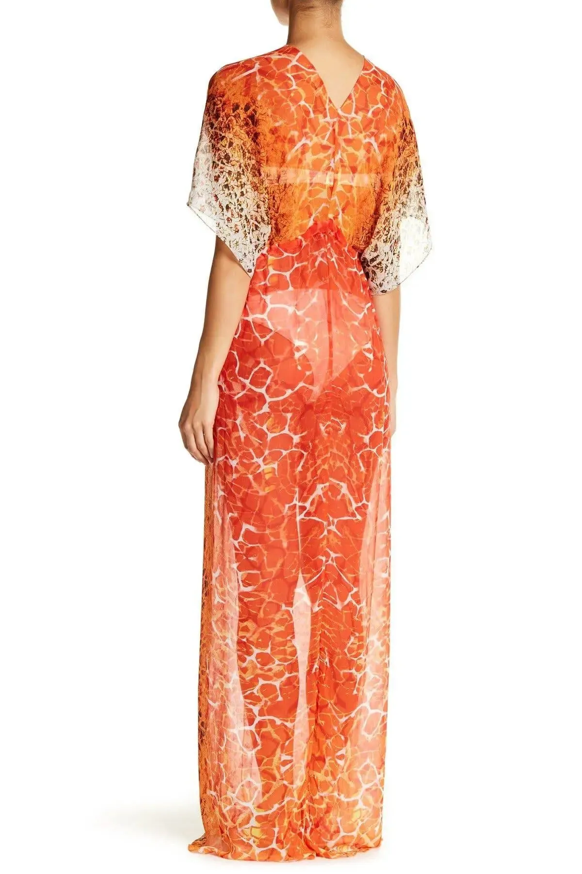 Printed Sheer Long Kaftan And Beachwear Cover Up