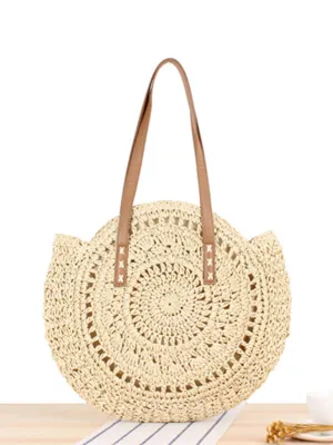 Round shoulder straw woven beach bag