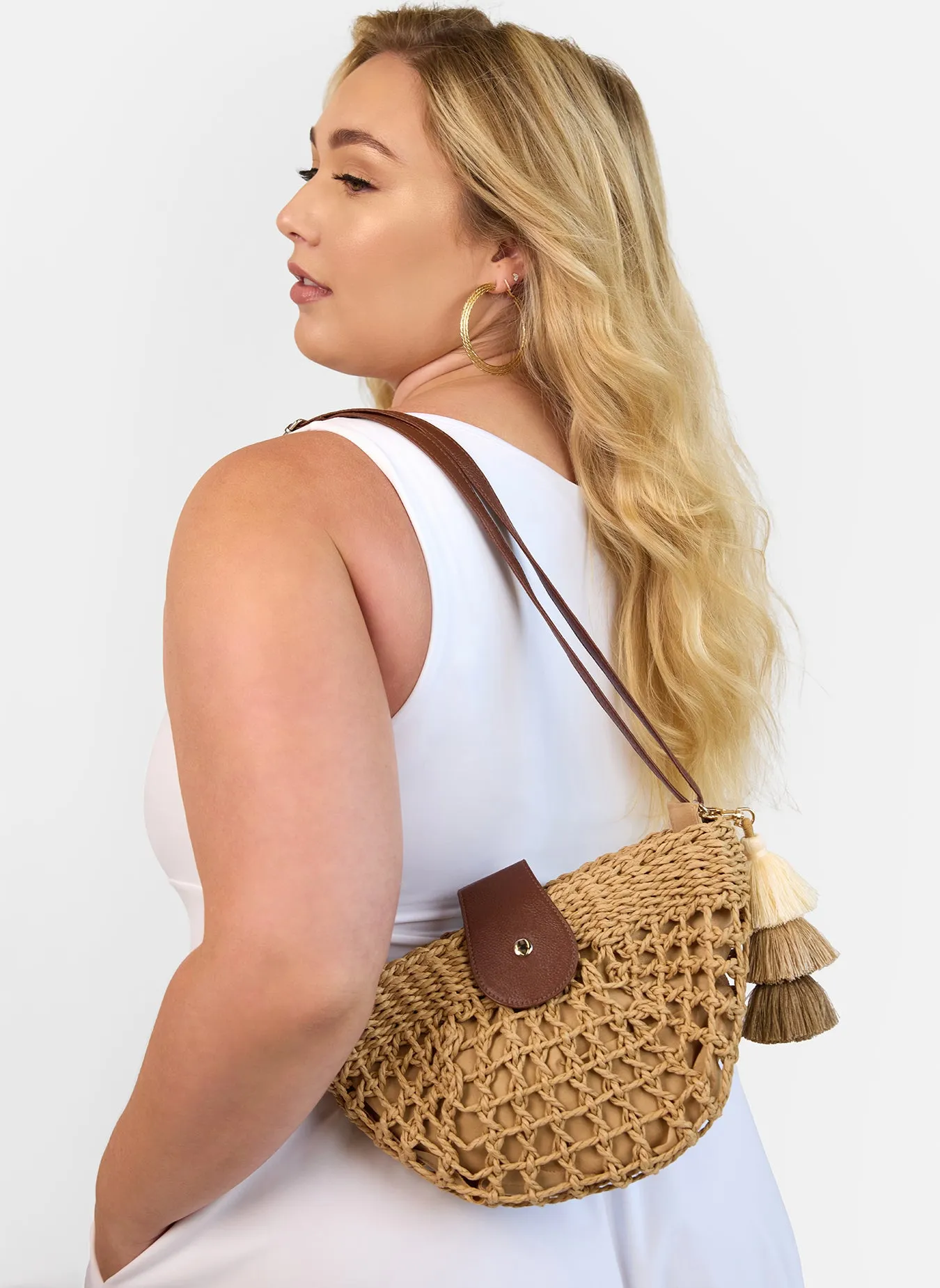 Straw Half Moon Shoulder Bag