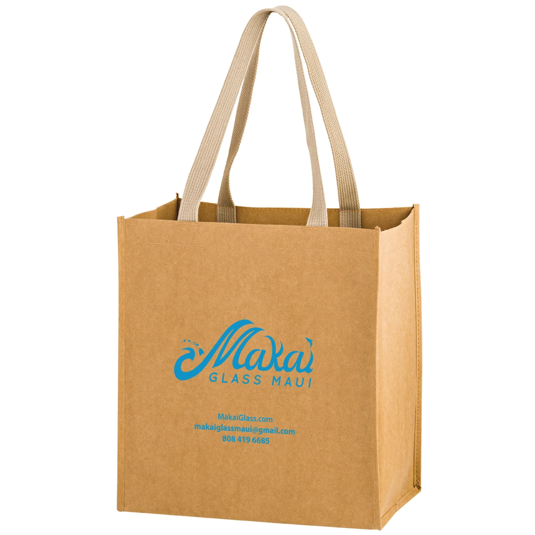 Wholesale TSUNAMI - WASHABLE KRAFT PAPER GROCERY TOTE BAG WITH WEB HANDLE - WB12813